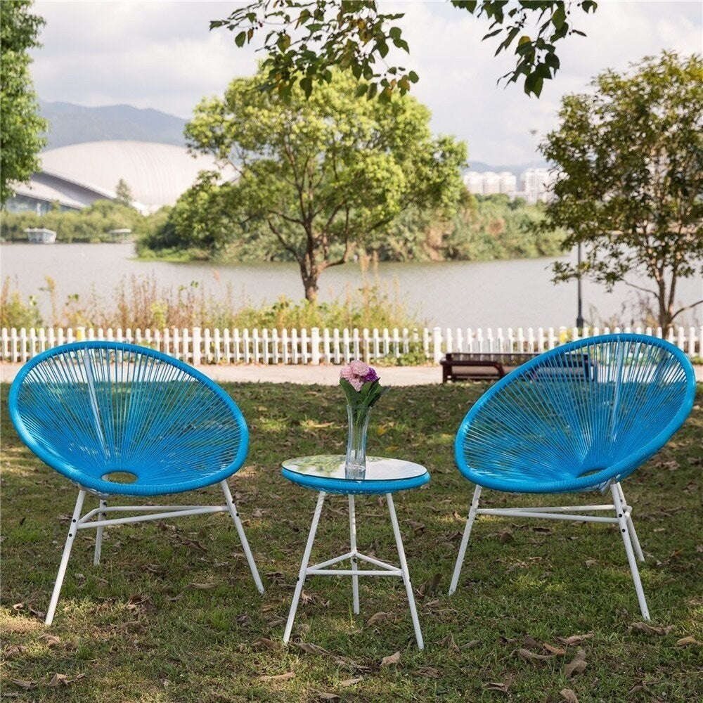 Anchor Point Blue 3-piece Patio Chair and Glass Table Set by Havenside Home