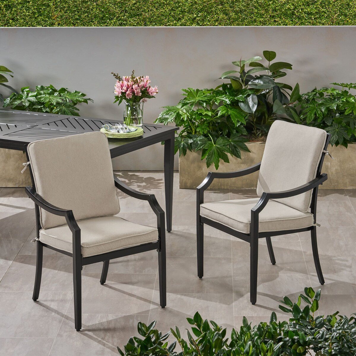 Outdoor Aluminum Dining Chairs with Cushions, Set of 2