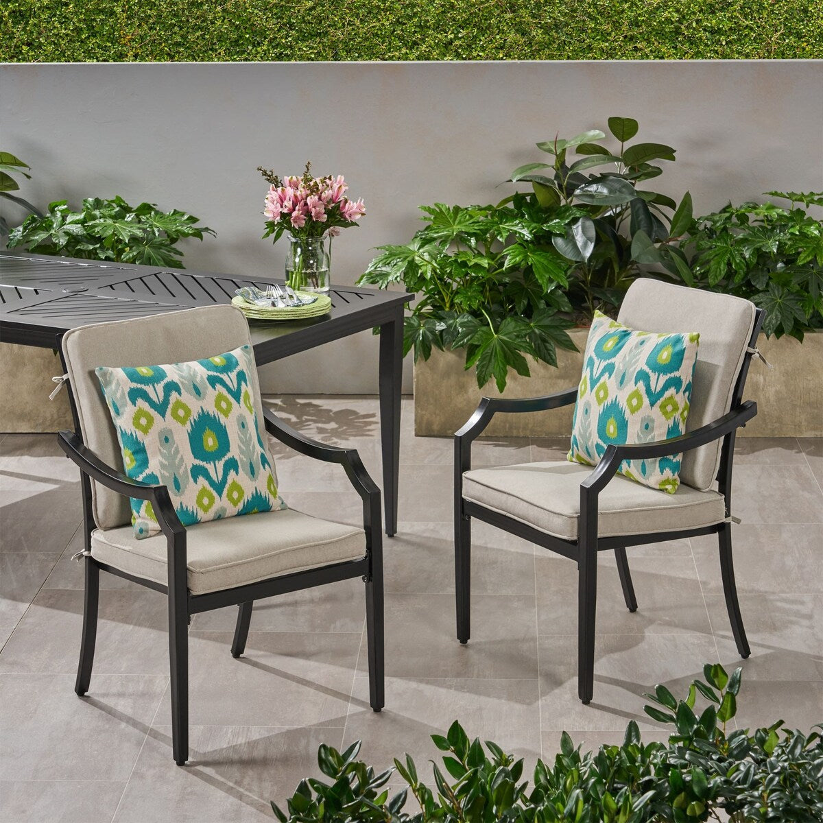 Outdoor Aluminum Dining Chairs with Cushions, Set of 2