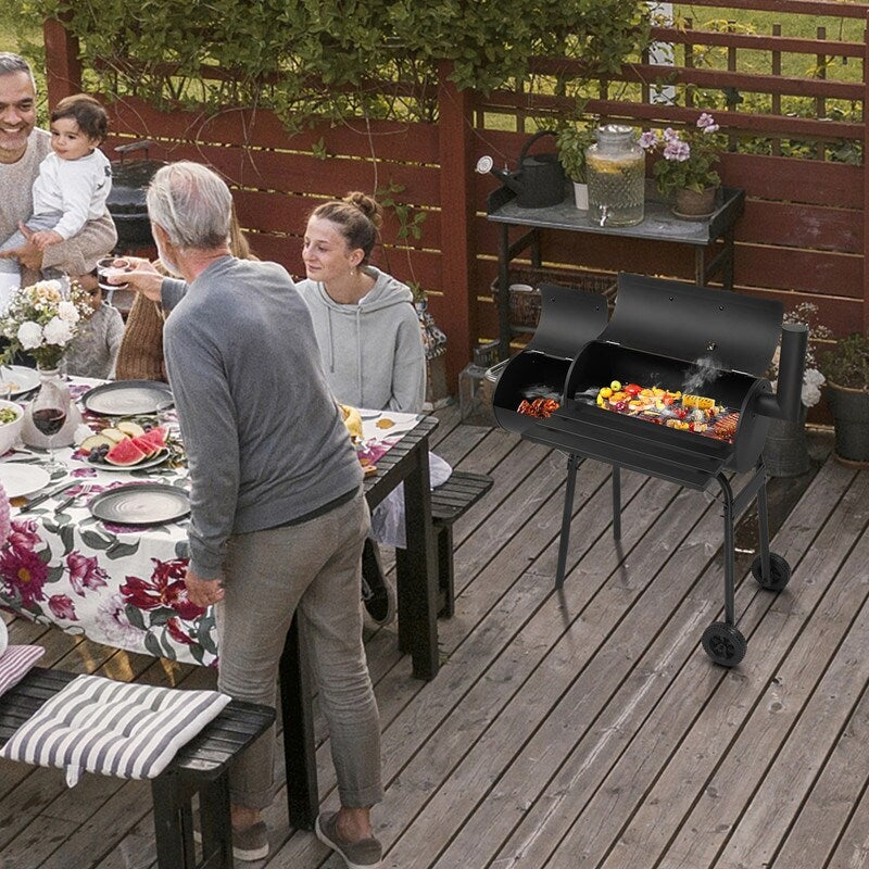 Outdoor Barrel Charcoal Grill with Offset Smoker