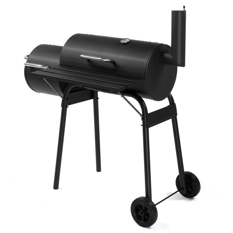 Outdoor Barrel Charcoal Grill with Offset Smoker