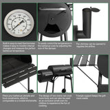 Outdoor Barrel Charcoal Grill with Offset Smoker