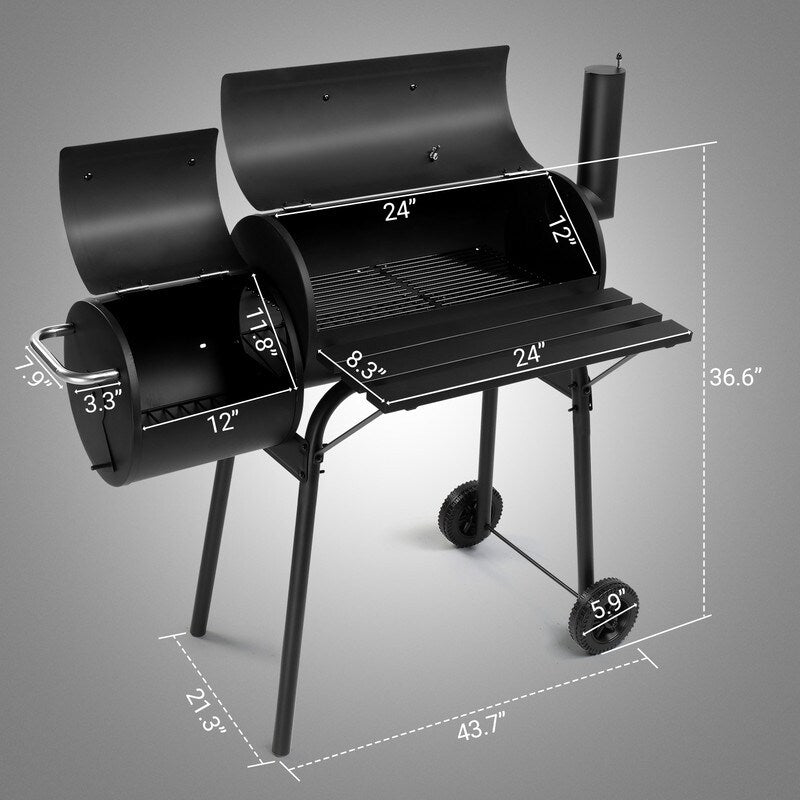 Outdoor Barrel Charcoal Grill with Offset Smoker