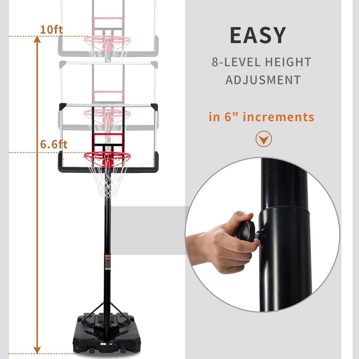 Portable Basketball Hoop & Goal, Outdoor Basketball System with 6.6-10ft Height Adjustment for Youth, Adults