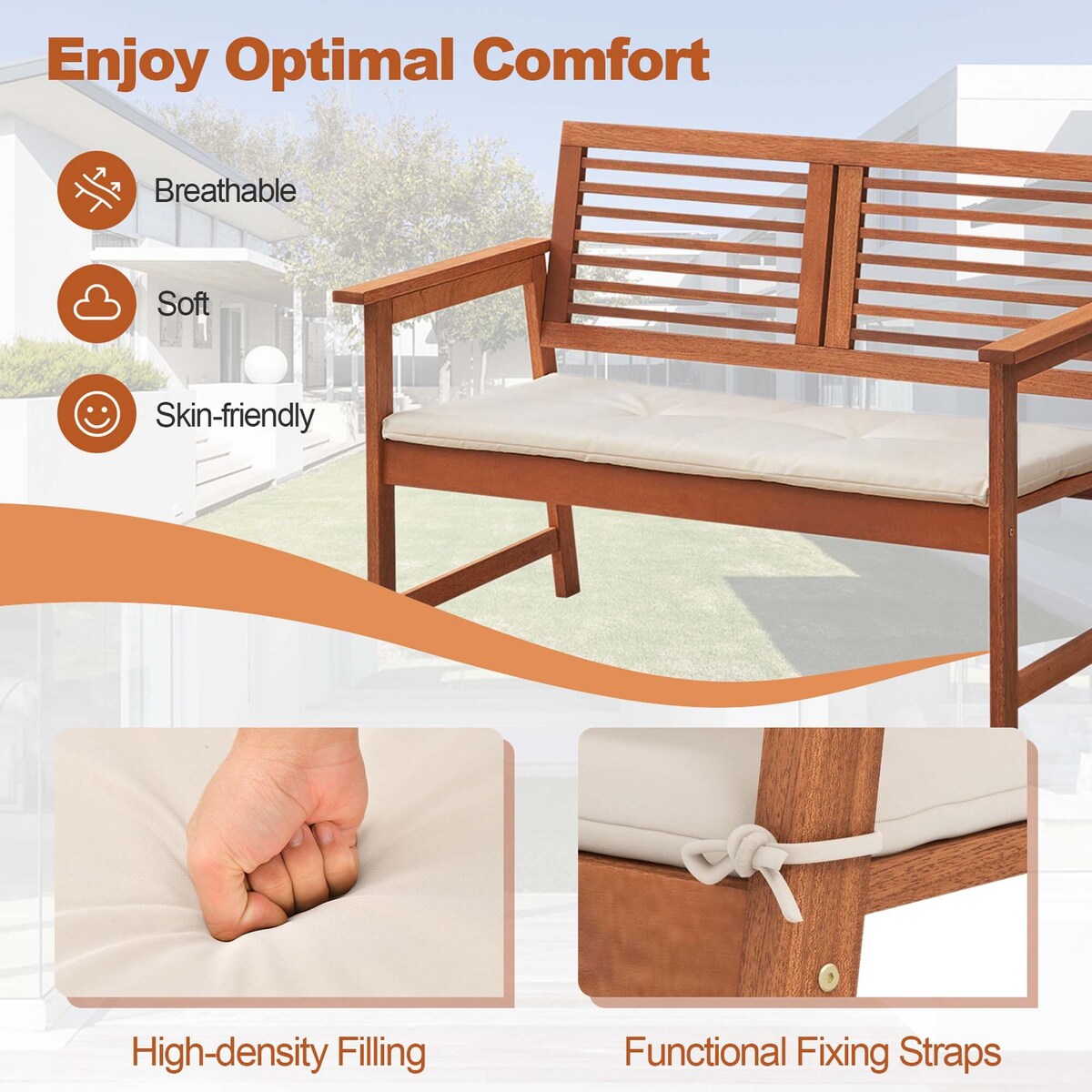 Outdoor Bench Patio Bench Conversation Loveseat w/ Slatted Back & Seat