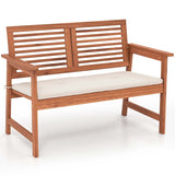 Outdoor Bench Patio Bench Conversation Loveseat w/ Slatted Back & Seat