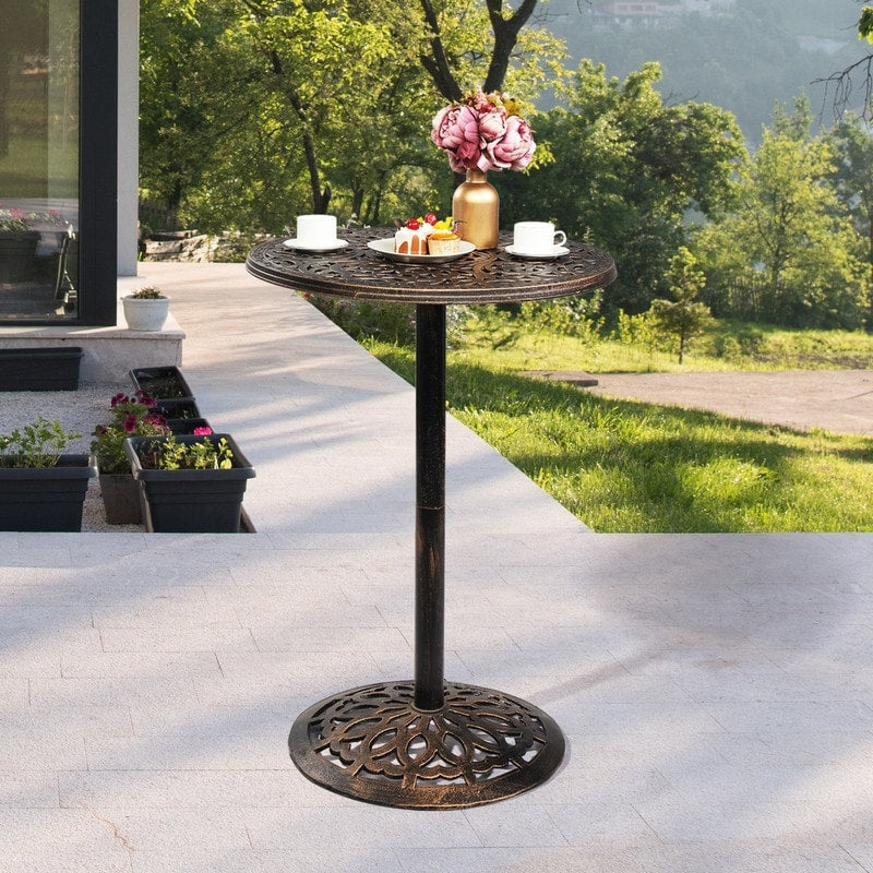 Outdoor Bistro Pub Table, Round Patio Bar Height Cocktail Table, Antique Bronze - N/A