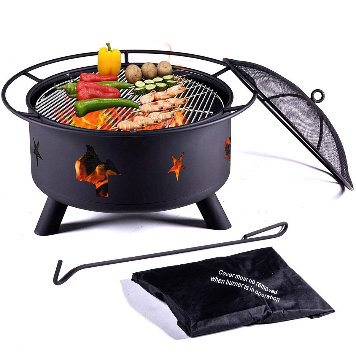 Outdoor Bonfire Burning Wood Grill Fire Pit with BBQ Cooking Grill