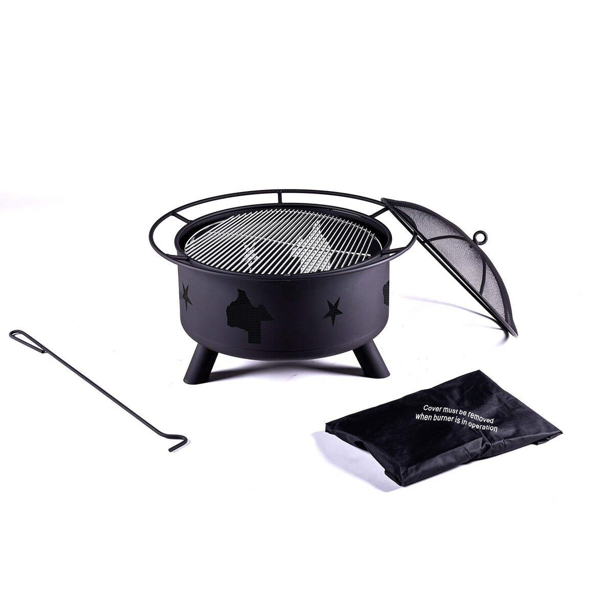 Outdoor Bonfire Burning Wood Grill Fire Pit with BBQ Cooking Grill