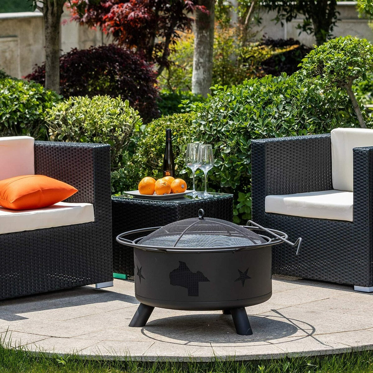 Outdoor Bonfire Burning Wood Grill Fire Pit with BBQ Cooking Grill