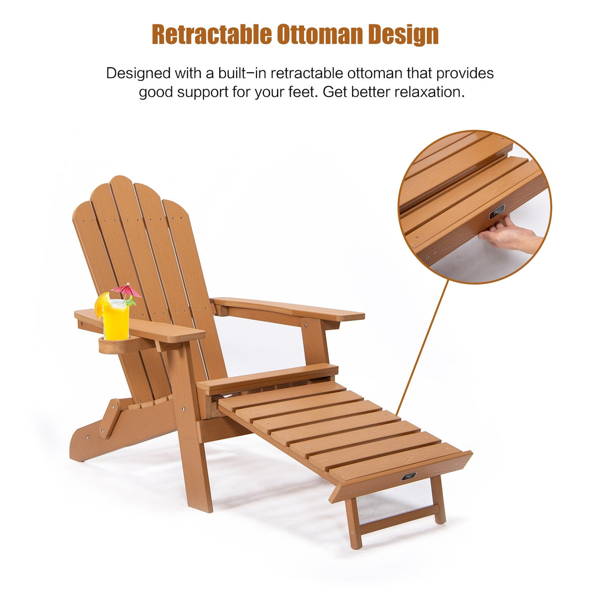 Outdoor Brown Folding Adirondack Chair with Cup Holder