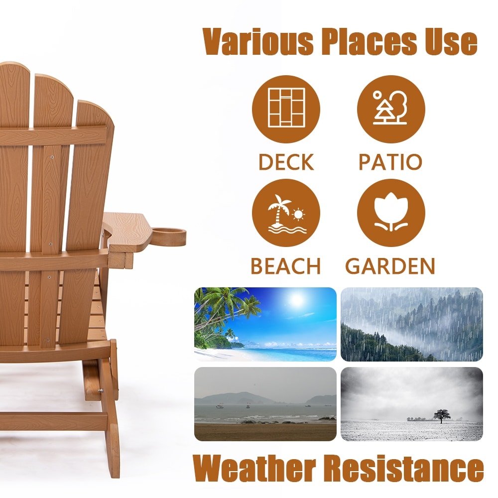 Outdoor Brown Folding Adirondack Chair with Cup Holder
