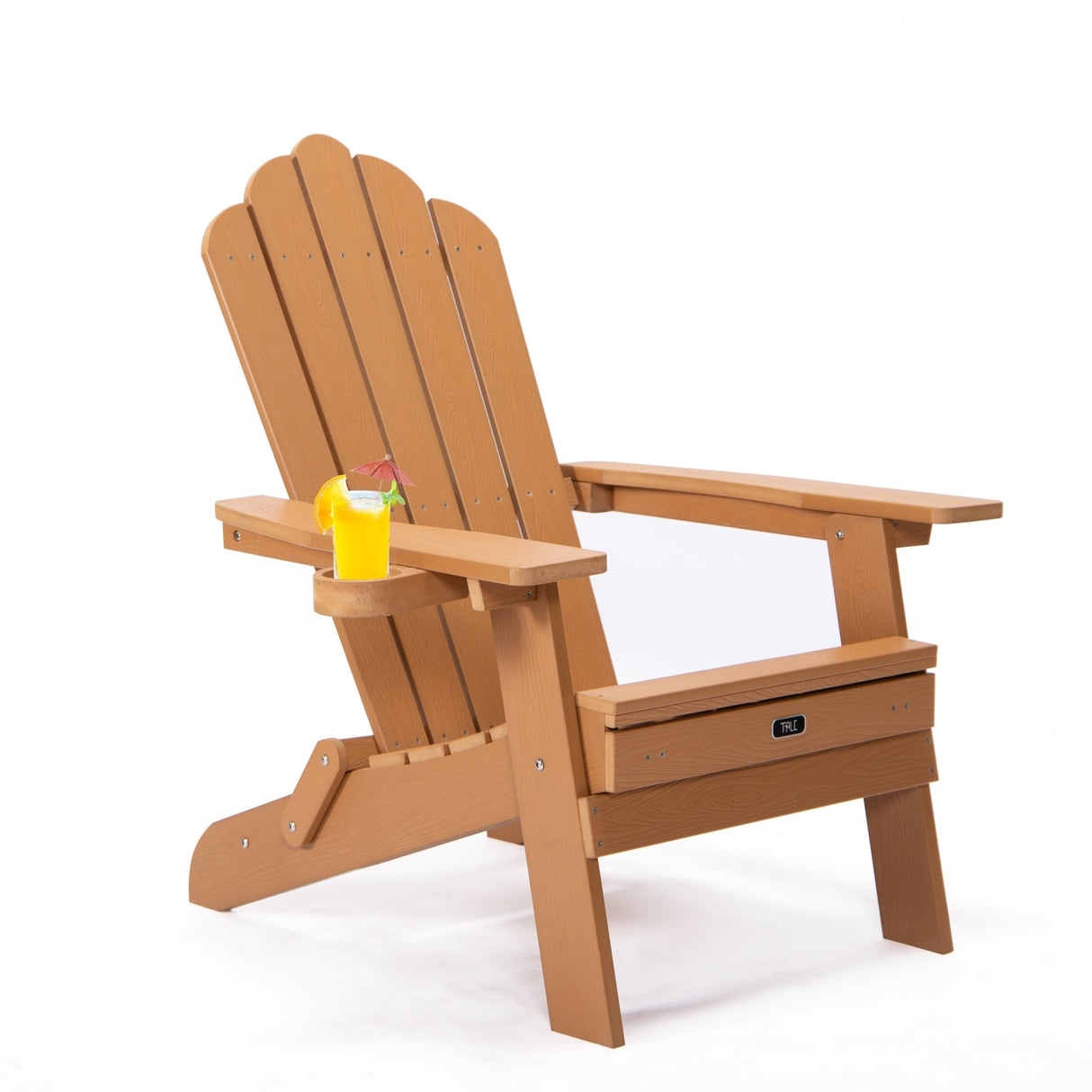 Outdoor Brown Folding Adirondack Chair with Cup Holder