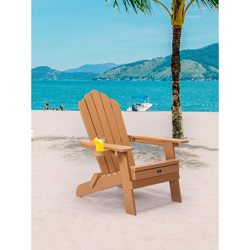 Outdoor Brown Folding Adirondack Chair with Cup Holder