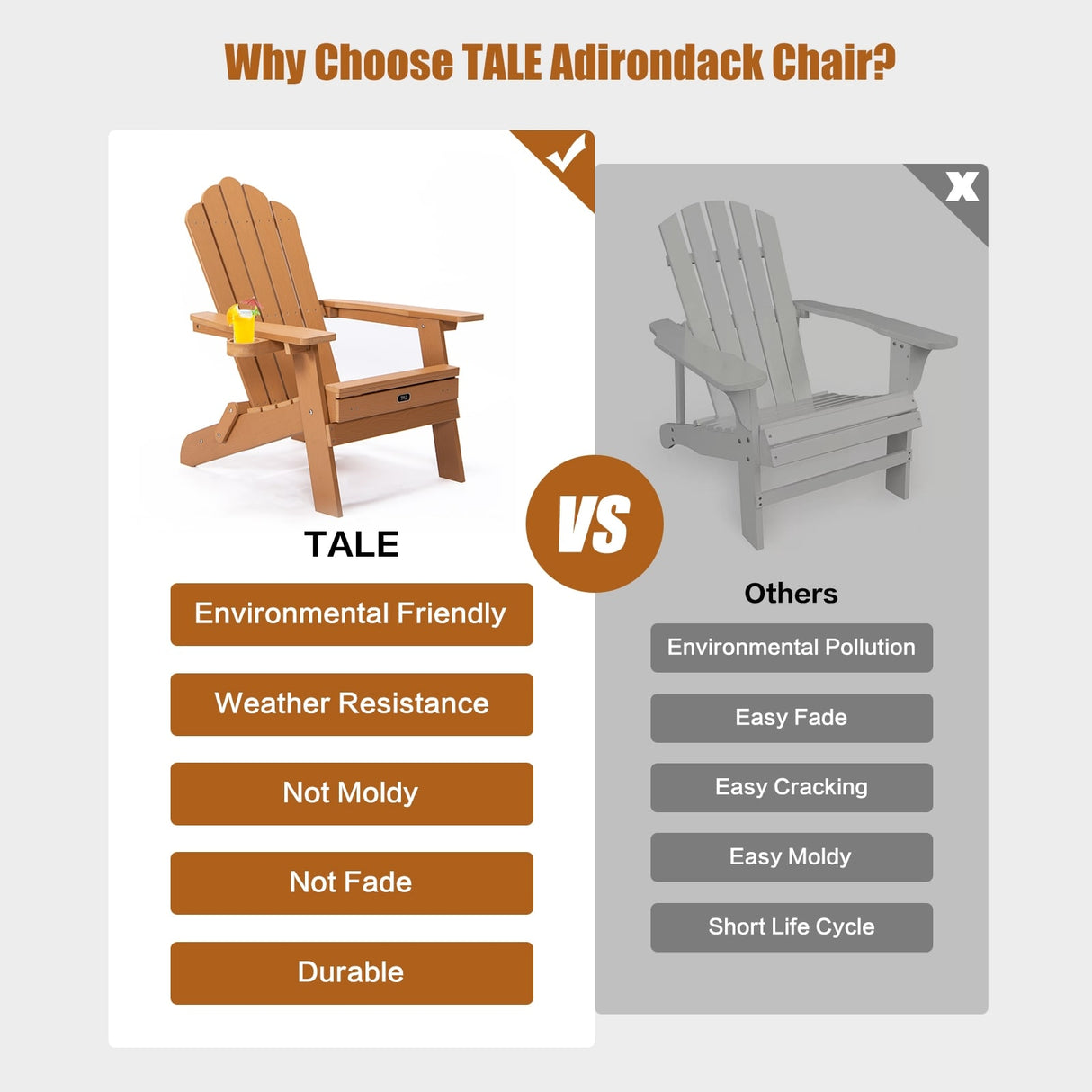 Outdoor Brown Folding Adirondack Chair with Cup Holder