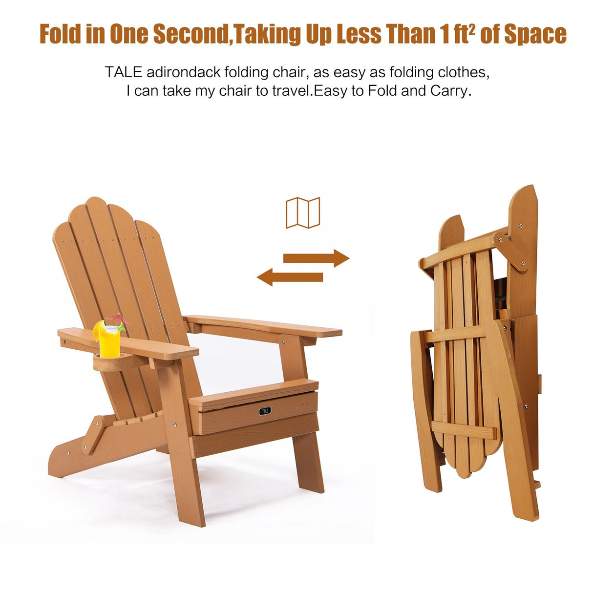 Outdoor Brown Folding Adirondack Chair with Cup Holder