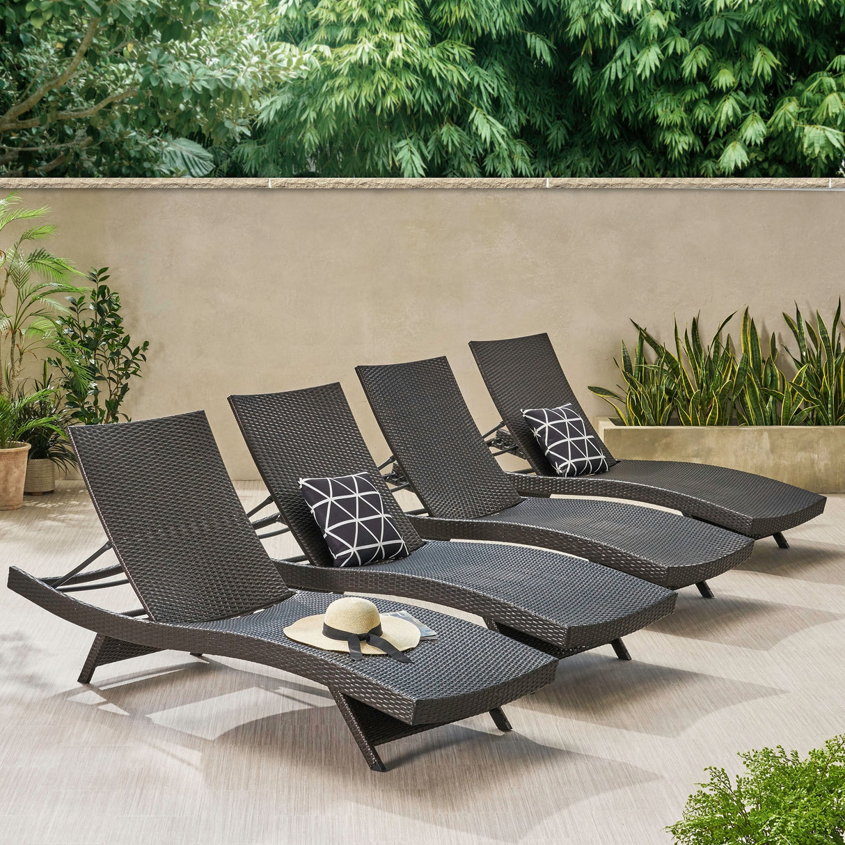 Outdoor Brown Wicker Adjustable Chaise Lounge Chairs (Set of 4) by Christopher Knight Home