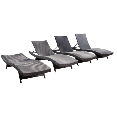Outdoor Brown Wicker Adjustable Chaise Lounge Chairs (Set of 4) by Christopher Knight Home