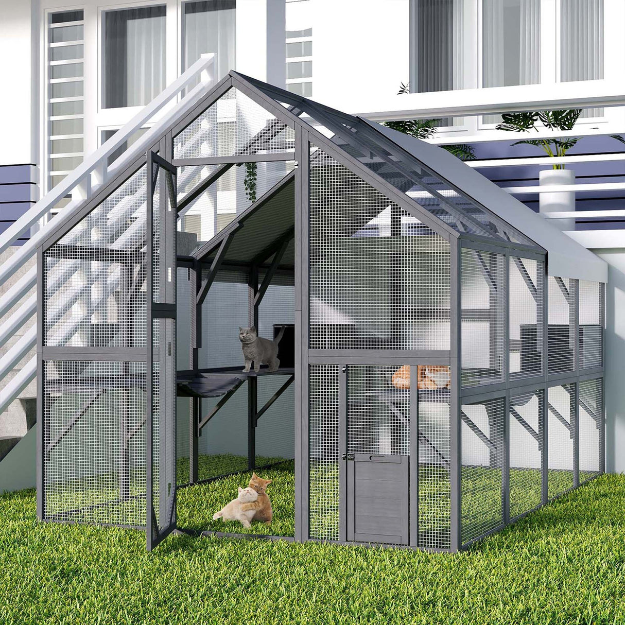 Outdoor Catio Cat House 74" H Large Cat Enclosures ,UV proof Cover
