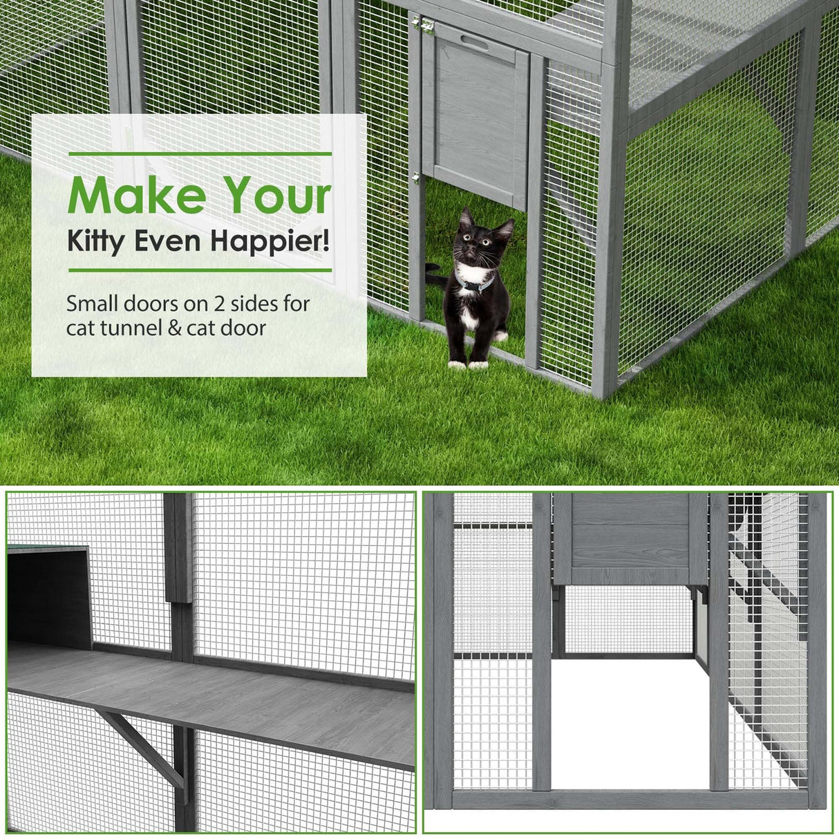 Outdoor Catio Cat House 74" H Large Cat Enclosures ,UV proof Cover