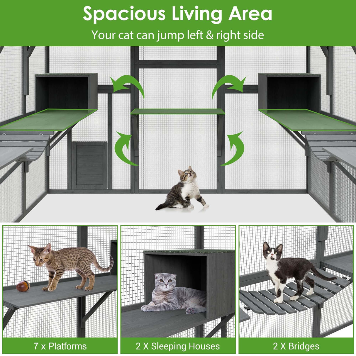 Outdoor Catio Cat House 74" H Large Cat Enclosures ,UV proof Cover