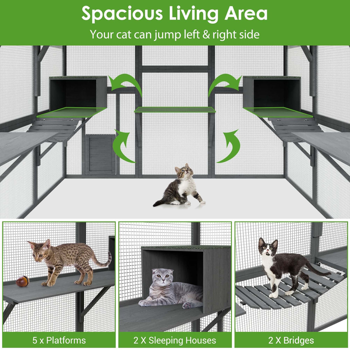 Outdoor Catio Cat House 74" H Large Cat Enclosures ,UV proof Cover