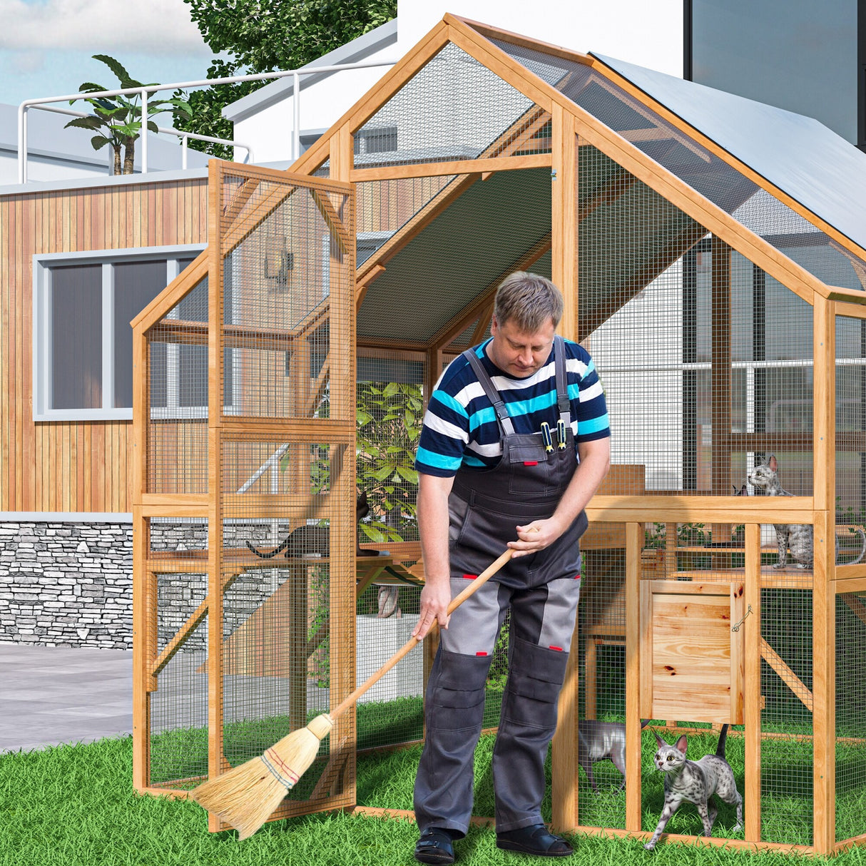 Outdoor Catio Cat House 74" H Large Cat Enclosures ,UV proof Cover
