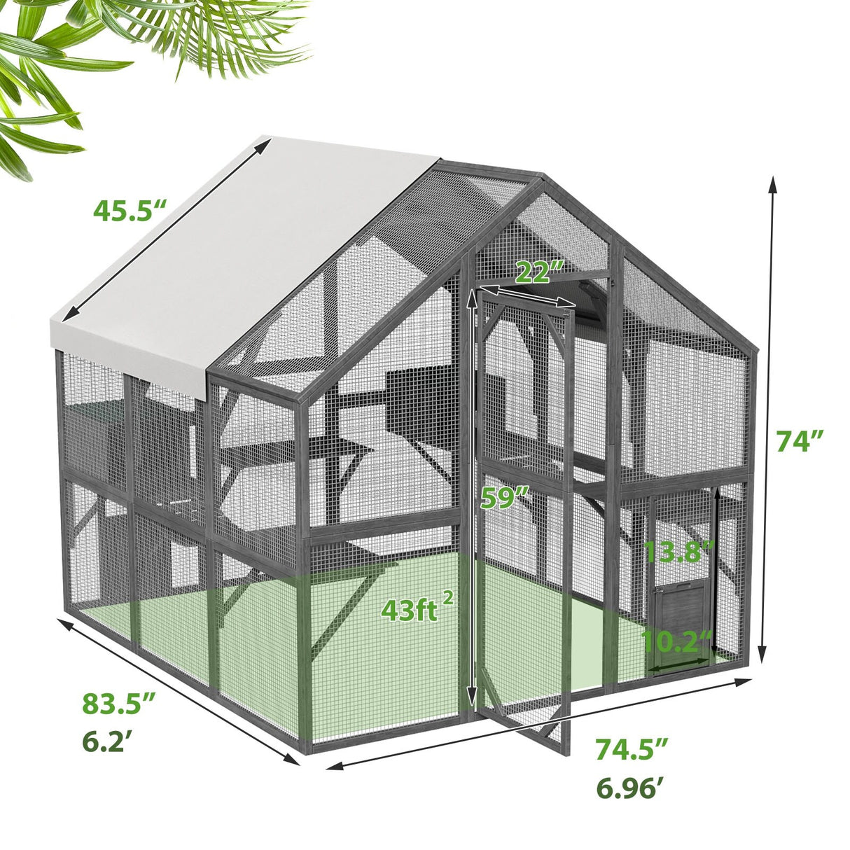 Outdoor Catio Cat House 74" H Large Cat Enclosures ,UV proof Cover