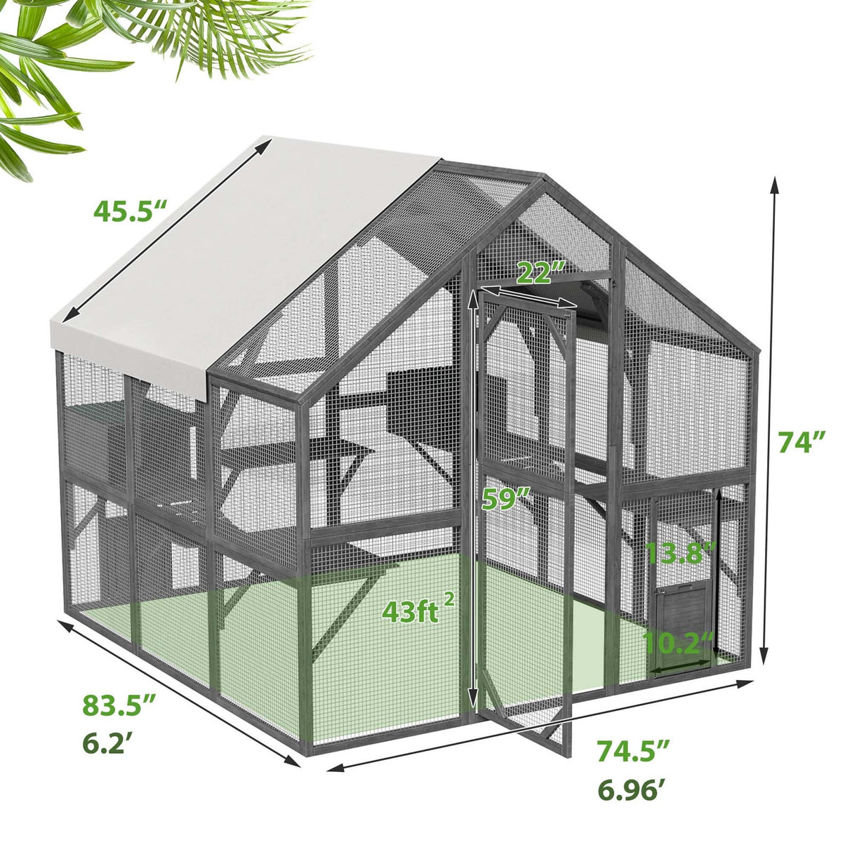 Outdoor Catio Cat House 74" H Large Cat Enclosures ,UV proof Cover
