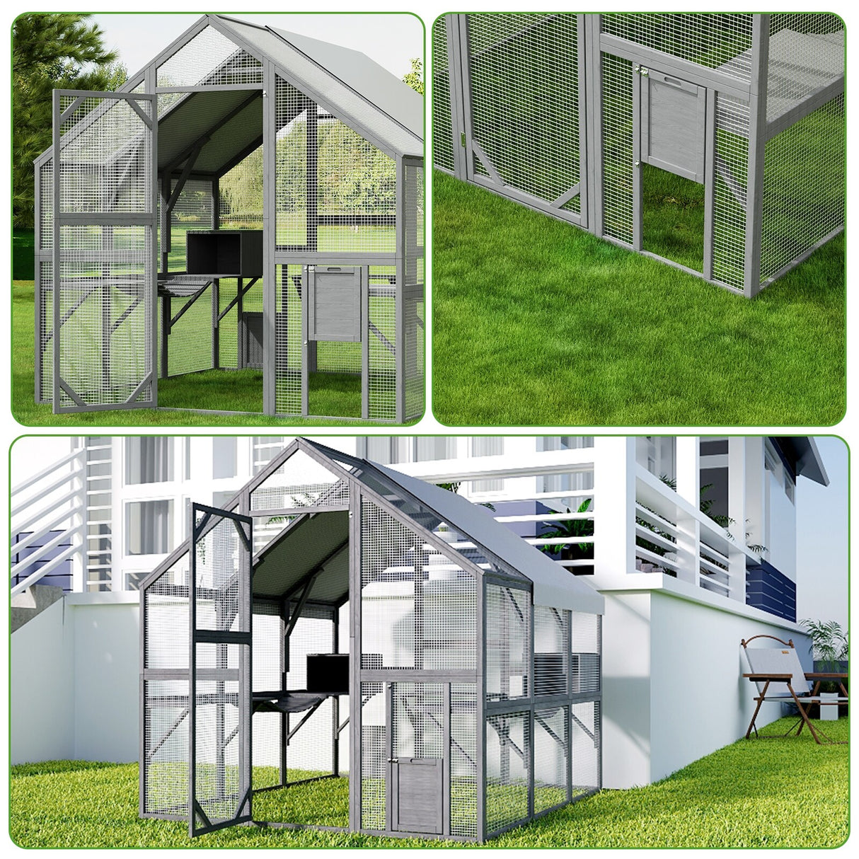 Outdoor Catio Cat House 74" H Large Cat Enclosures ,UV proof Cover