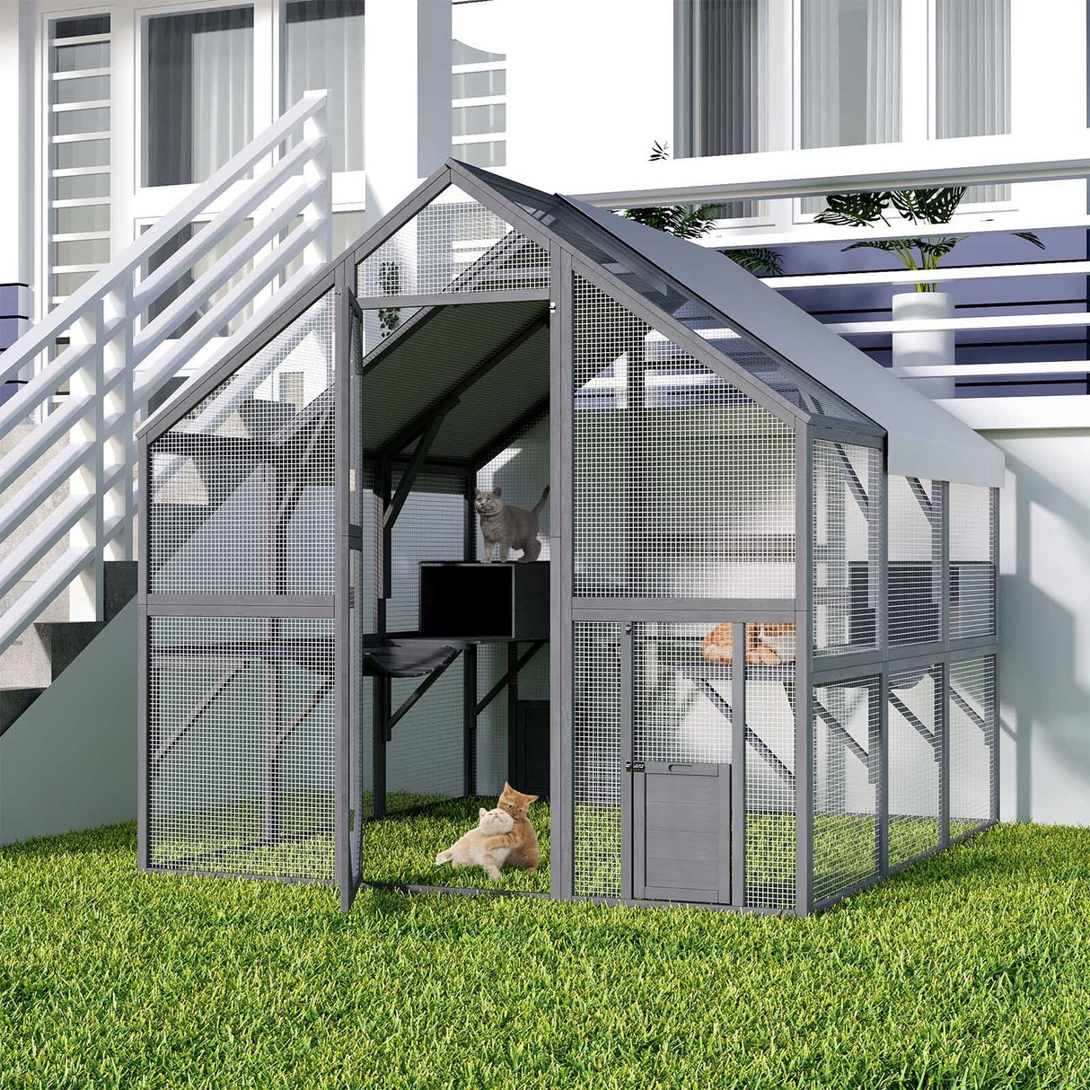 Outdoor Catio Cat House 74" H Large Cat Enclosures ,UV proof Cover