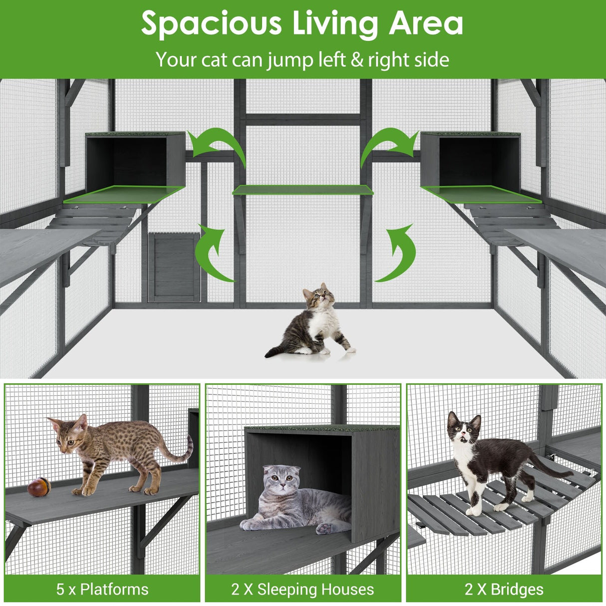 Outdoor Catio Cat House 74" H Large Cat Enclosures ,UV proof Cover