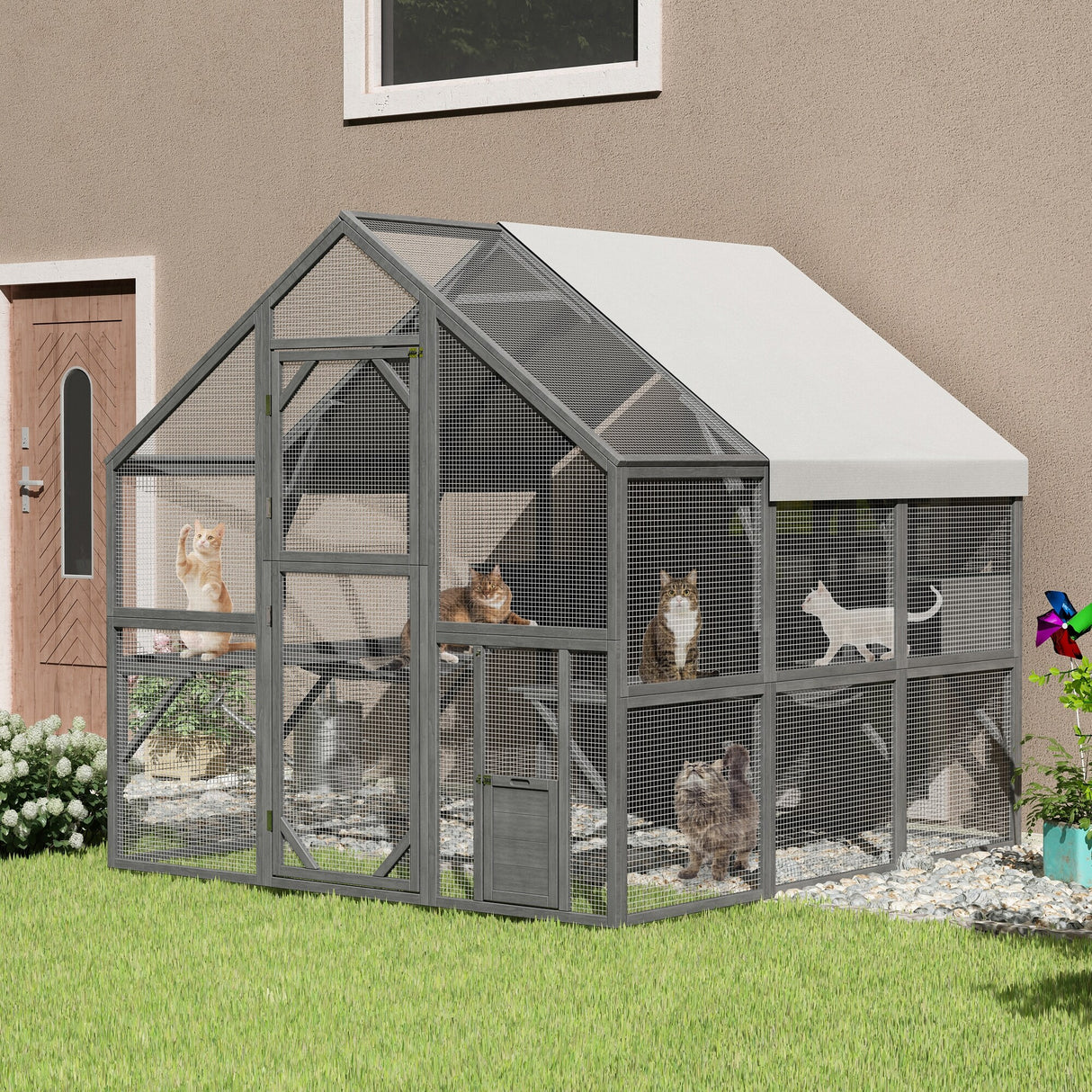 Outdoor Catio Cat House 74" H Large Cat Enclosures ,UV proof Cover