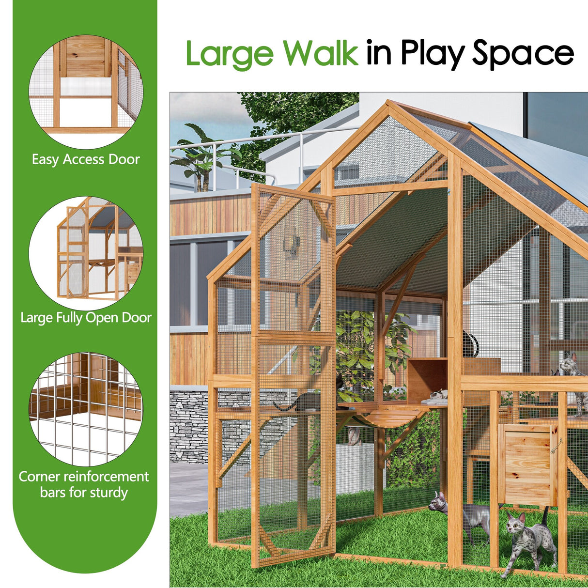 Outdoor Catio Cat House 74" H Large Cat Enclosures ,UV proof Cover