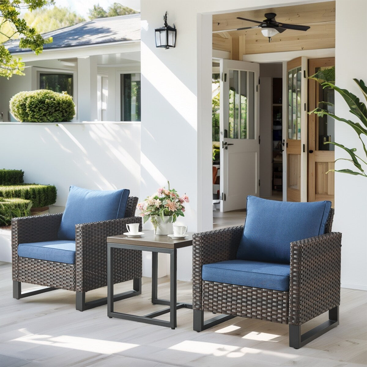 Outdoor Chair Patio Furniture Chairs - 3 Piece - Brown