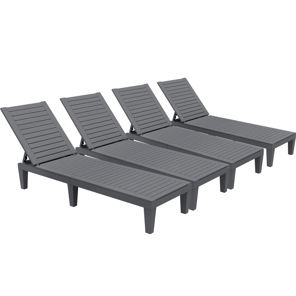 Outdoor Chaise Lounge Chairs Set of 4 with Adjustable Backrest, Sturdy Loungers for Patio & Poolside, 265lbs Weight Capacity