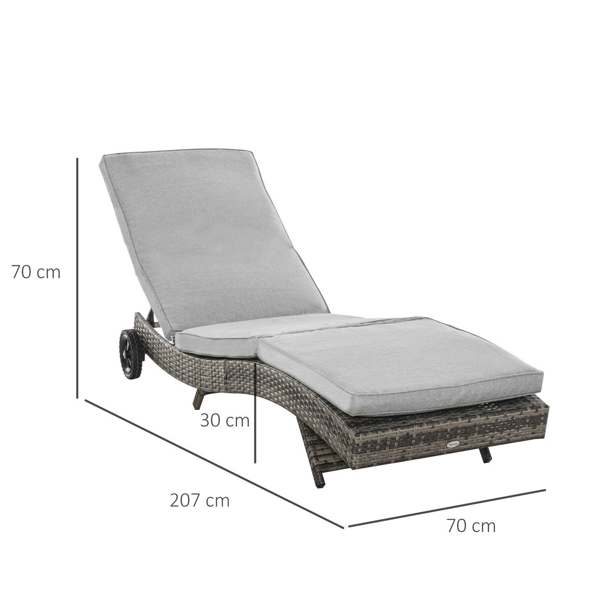 Outdoor Chaise Lounge,5-Level Adjustable Backrest & Wheels,Easy Movement,Mixed Gray