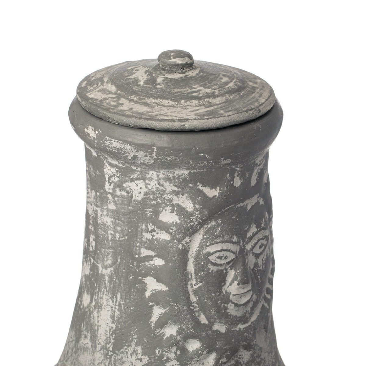 Outdoor Clay Chiminea Fireplace Sun Design Wood Burning Fire Pit with Sturdy Metal Stand, Barbecue, Cocktail Party