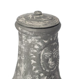 Outdoor Clay Chiminea Fireplace Sun Design Wood Burning Fire Pit with Sturdy Metal Stand, Barbecue, Cocktail Party