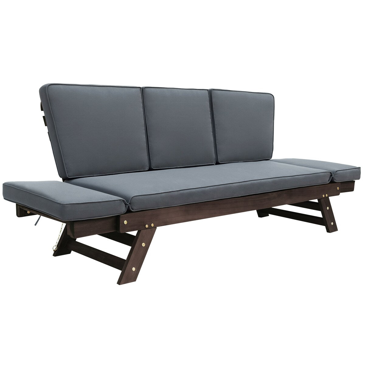 Outdoor Convertible Sofa Wooden Daybed Sofa Patio Furniture Chaise Lounge with Cushions for Courtyard/ Patio/ Balcony