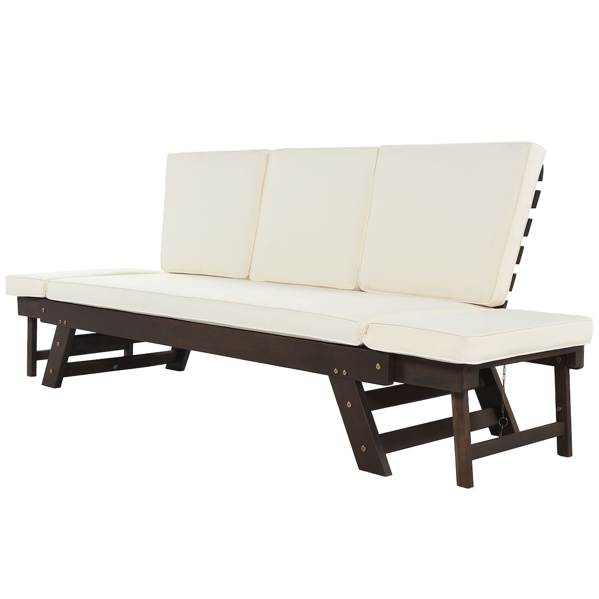 Outdoor Convertible Sofa Wooden Daybed Sofa Patio Furniture Chaise Lounge with Cushions for Courtyard/ Patio/ Balcony
