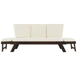 Outdoor Convertible Sofa Wooden Daybed Sofa Patio Furniture Chaise Lounge with Cushions for Courtyard/ Patio/ Balcony
