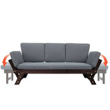 Outdoor Convertible Sofa Wooden Daybed Sofa Patio Furniture Chaise Lounge with Cushions for Courtyard/ Patio/ Balcony
