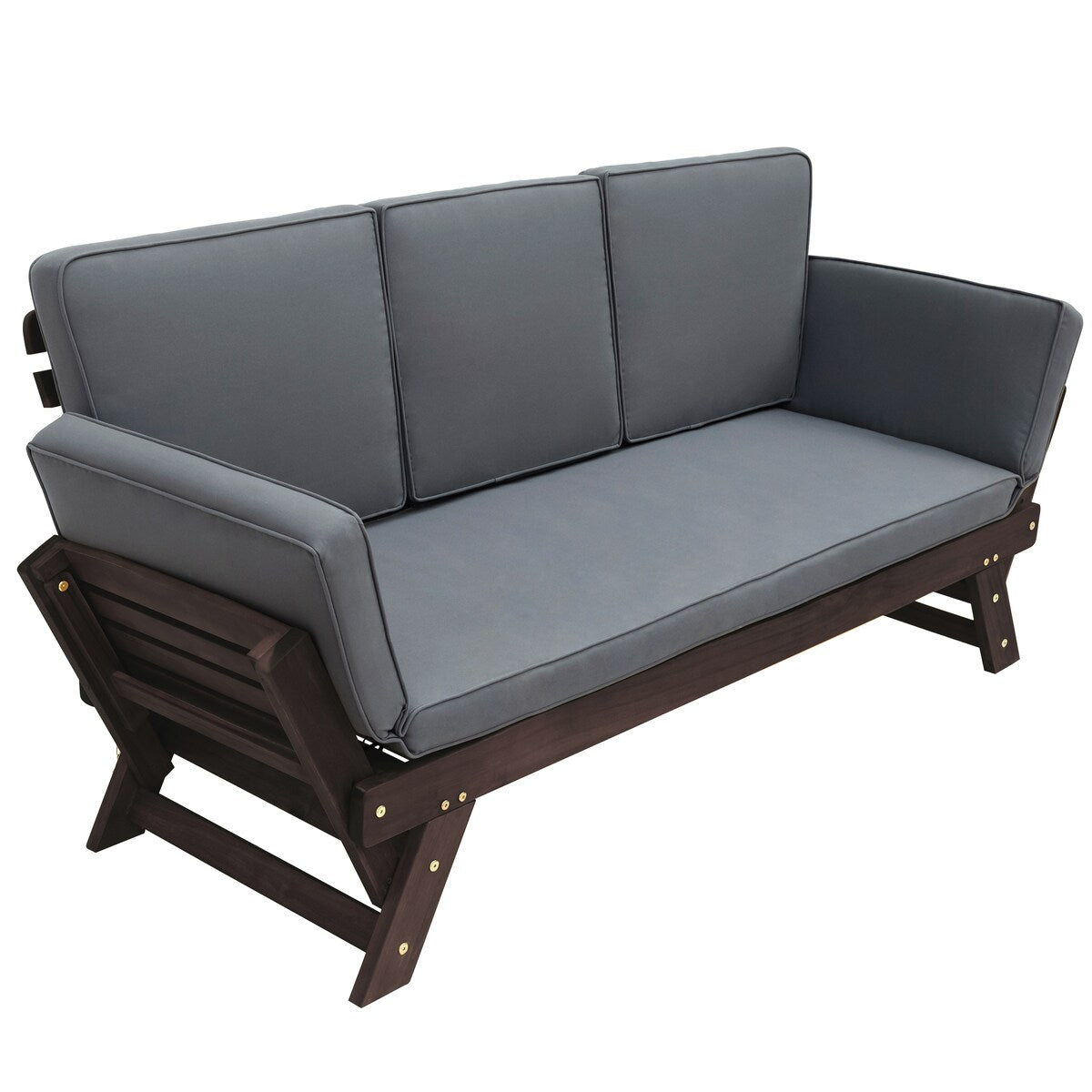 Outdoor Convertible Sofa Wooden Daybed Sofa Patio Furniture Chaise Lounge with Cushions for Courtyard/ Patio/ Balcony