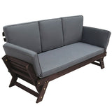 Outdoor Convertible Sofa Wooden Daybed Sofa Patio Furniture Chaise Lounge with Cushions for Courtyard/ Patio/ Balcony