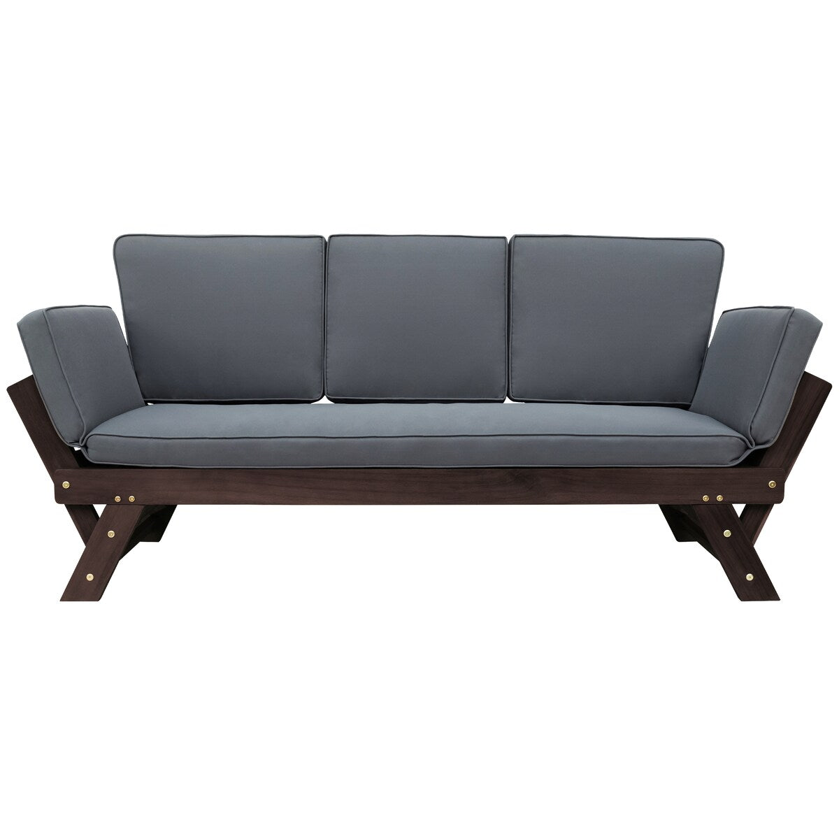 Outdoor Convertible Sofa Wooden Daybed Sofa Patio Furniture Chaise Lounge with Cushions for Courtyard/ Patio/ Balcony
