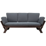 Outdoor Convertible Sofa Wooden Daybed Sofa Patio Furniture Chaise Lounge with Cushions for Courtyard/ Patio/ Balcony