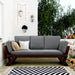 Outdoor Convertible Sofa Wooden Daybed Sofa Patio Furniture Chaise Lounge with Cushions for Courtyard/ Patio/ Balcony