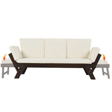 Outdoor Convertible Sofa Wooden Daybed Sofa Patio Furniture Chaise Lounge with Cushions for Courtyard/ Patio/ Balcony