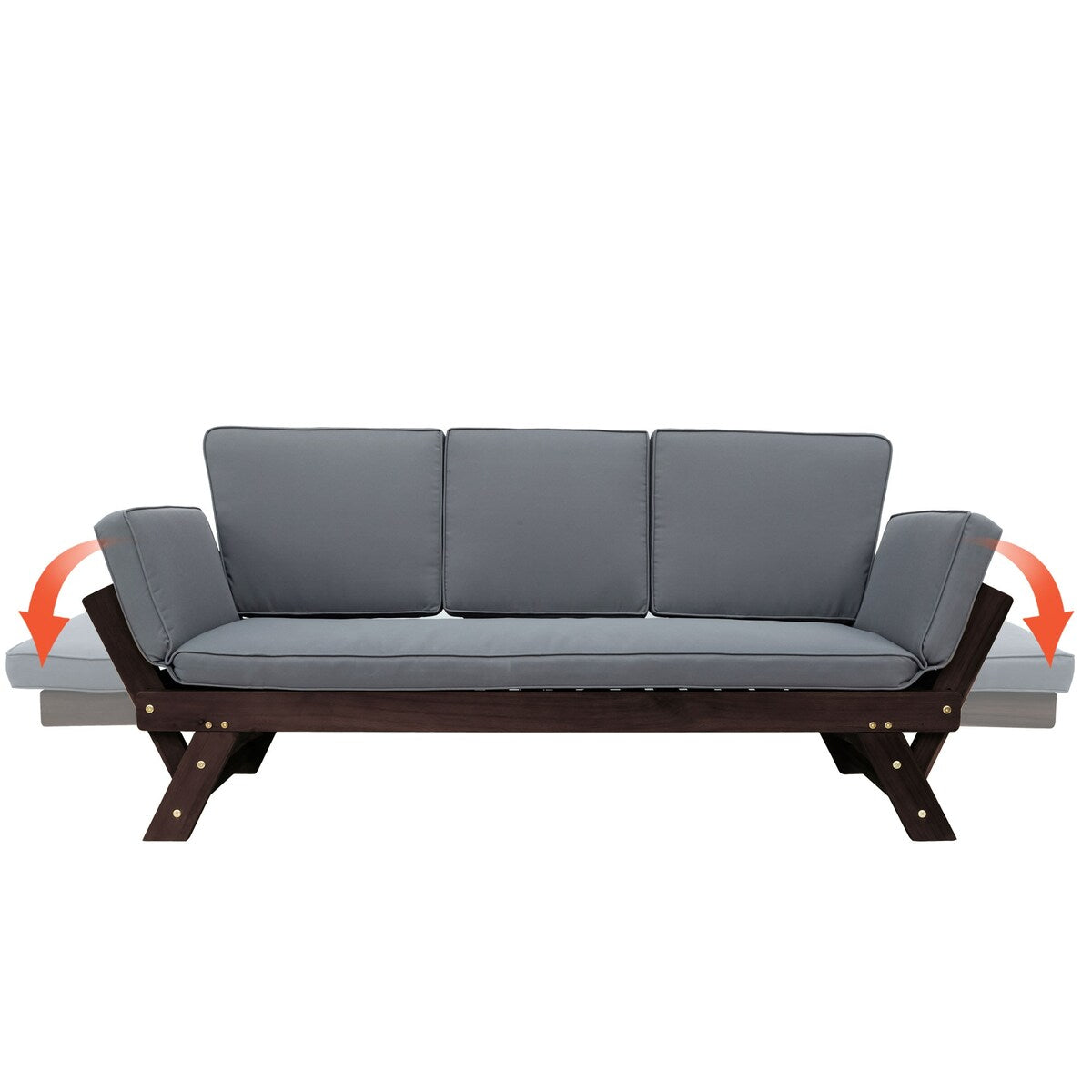 Outdoor Convertible Sofa Wooden Daybed Sofa Patio Furniture Chaise Lounge with Cushions for Courtyard/ Patio/ Balcony